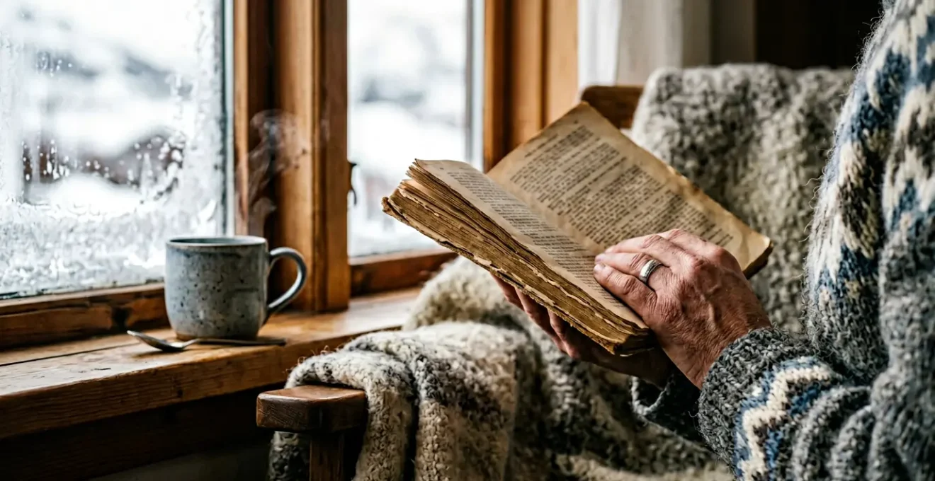 Scène chaleureuse de lecture en Islande pendant la période hivernale