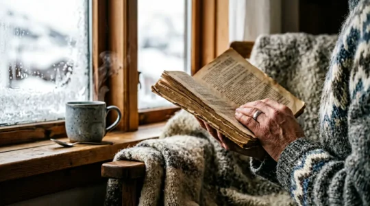Scène chaleureuse de lecture en Islande pendant la période hivernale