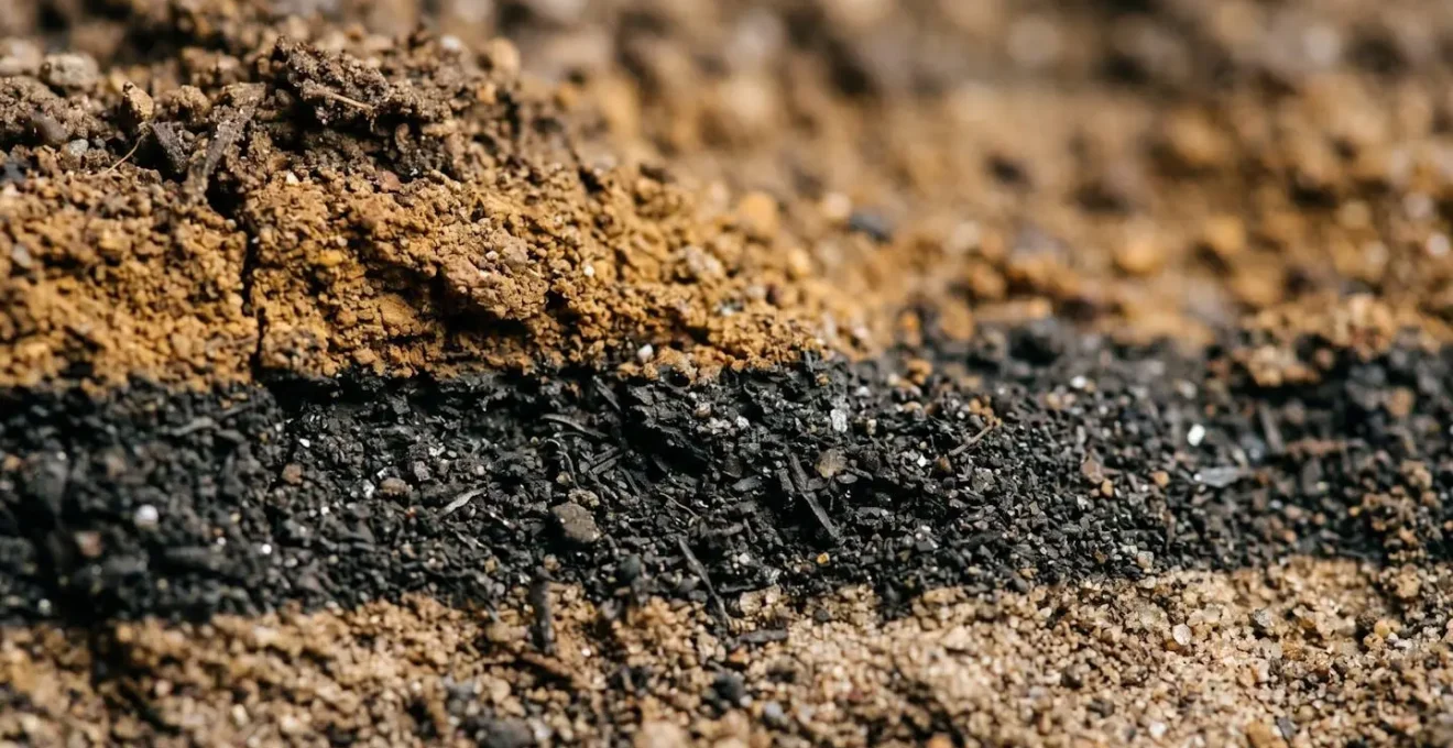 Gros plan de couches de cendre volcanique utilisées pour la datation archéologique