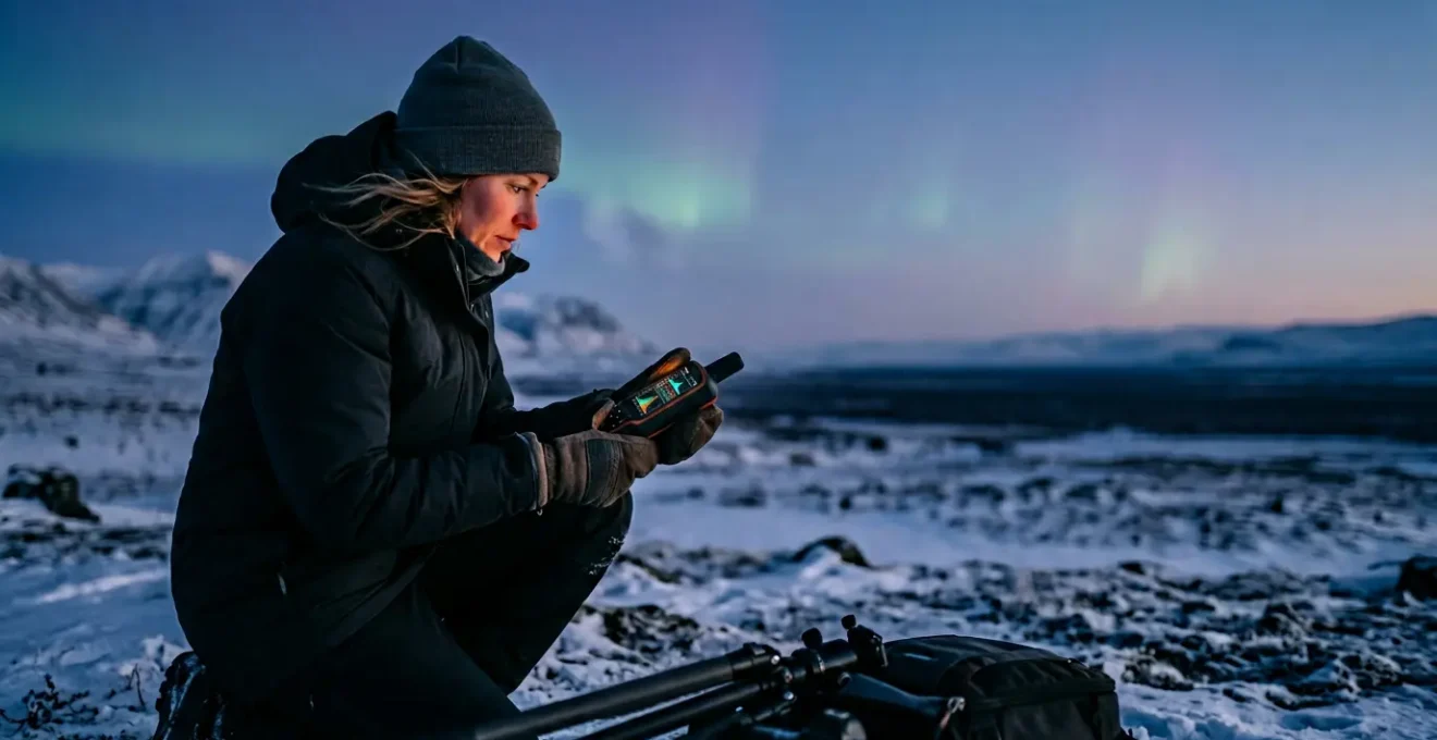 Observateur analysant des données de vent solaire et des graphiques de prévision météo spatiale pour prédire une aurore boréale