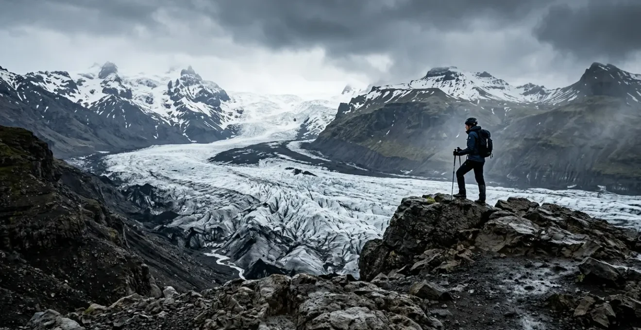 Athlète face aux défis sportifs extrêmes en Islande avec paysages volcaniques et glaciers