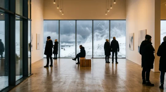 Intérieur chaleureux d'un musée de Reykjavik pendant une tempête hivernale