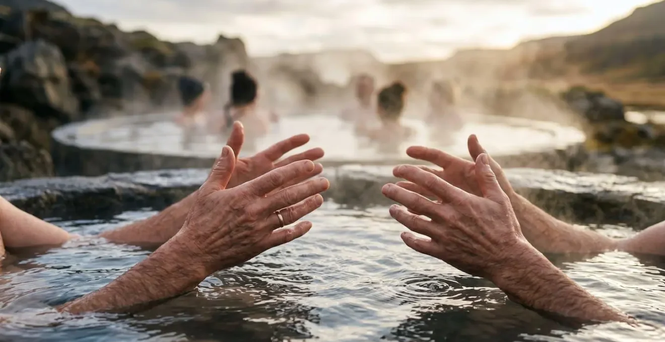 Atmosphère intimiste du rituel social matinal dans un jacuzzi géothermique islandais
